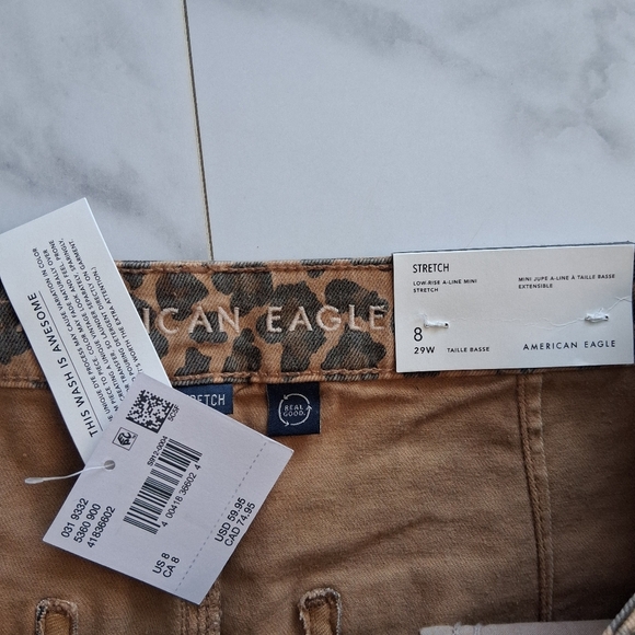 American Eagle Leopard Print Denim Mini Skirt Low Rise Stretch NEW Size 8 - Picture 3 of 4